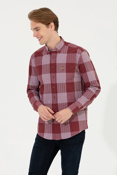 U.S. Polo Assn. قميص أحمر منقوش للرجال 50254134-VR223
