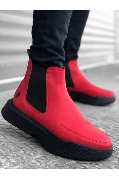 BOA Ba0150 Laceless Strapped Men's High Sole Red Sports Boots