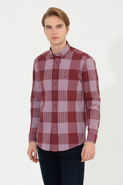 U.S. Polo Assn. قميص أحمر منقوش للرجال 50254134-VR223