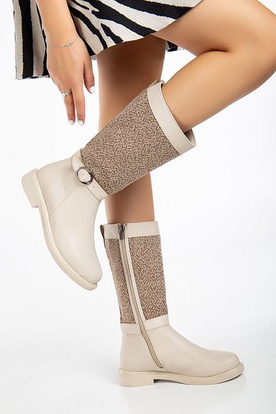 Hayalimdeki Ayakkabı Γυναικείες μπότες Macy Beige Skin Felt με λεπτομέρειες