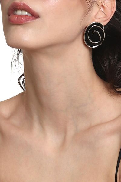 LABALABA Black Silver Colored Studded Model Enamel Earrings