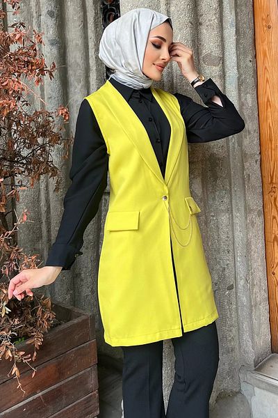 julude Vestă Hijab Blazer verde ulei cu buzunar ascuns