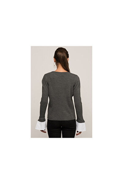 Cotton Mood 7376003 Slim Ribbed Camisole Long Sleeve Blouse with Cuff Trim Fume