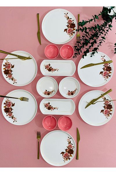 VENÜS HOME DECORATION Gülpembe Model 6-Person 14 Piece Breakfast Set