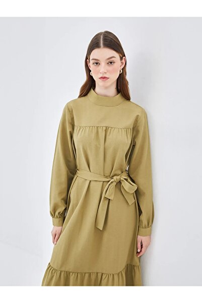 LC Waikiki LCW Modest Açık Haki Dik Yaka Kadın Elbise