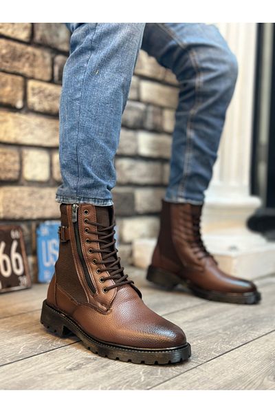BOA BA0218 Side Buckle Zippered Light Brown Men's Sports Classic Boots