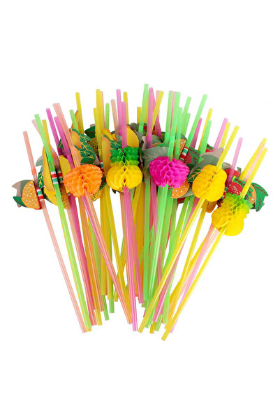sinisgroupelektronik Tek Kullanımlık Plastik Körüklü Renkli Meyveli Pipet 100 Adet/paket Parti, Kokteyl, Kafe, Restorant