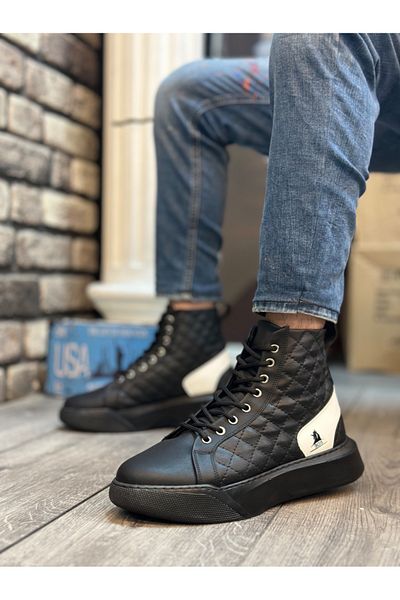 BOA Ανδρικά αθλητικά μποτάκια με ψηλή σόλα Lace Up - Μαύρο Λευκό BA0159