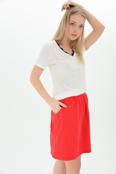 Cotton Mood 20061494 Single Jersey V-Neck Collar Lace Short Sleeve Blouse White