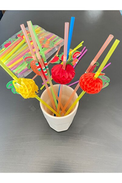 sinisgroupelektronik Tek Kullanımlık Plastik Körüklü Renkli Meyveli Pipet 100 Adet/paket Parti, Kokteyl, Kafe, Restorant