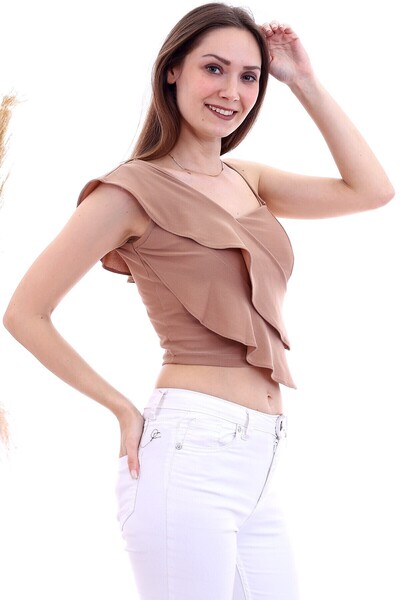 Cotton Mood 20060652 Knitted Crepe Flounce Blouse Biscuit