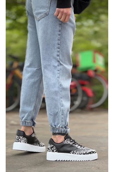BOA BOA Gothic Patterned Black and White High Sole Men's Shoes - BA0802