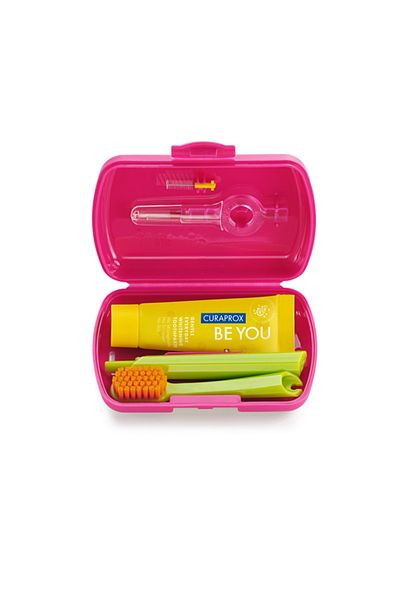 Curaprox CS Travel Set (5460 Brush + Be You Toothpaste + Interface Brush 0.7MM + 0.9MM)-Fuchsia