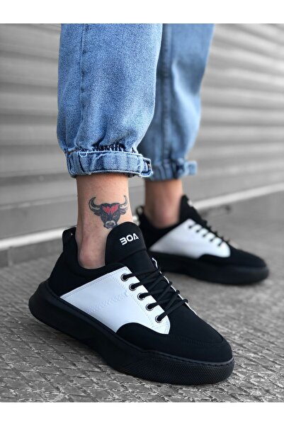 BOA BA0163 Lace-Up Men's High Sole Black White Sports Shoes