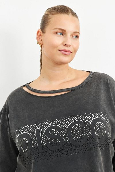 Curly ANTHRACITE LONG SLEEVE DISCO Rhinestone T-SHIRT