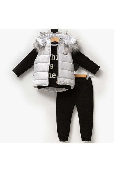 Mai Perla Boy's Hooded Inflatable Vest Furry 3-Piece Set