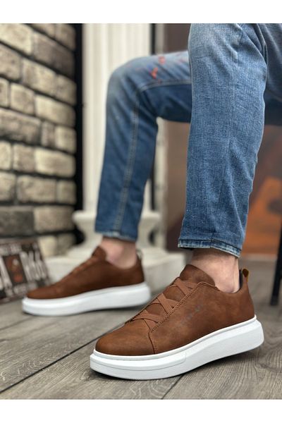 BOA Ba0134 Ανδρικά παπούτσια με χοντρή ψηλή σόλα Cross Band Tan White