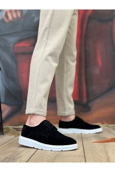 BOA Ba0003 - High Sole Casual Men's Sneakers, Suede Black and White and Lace-up