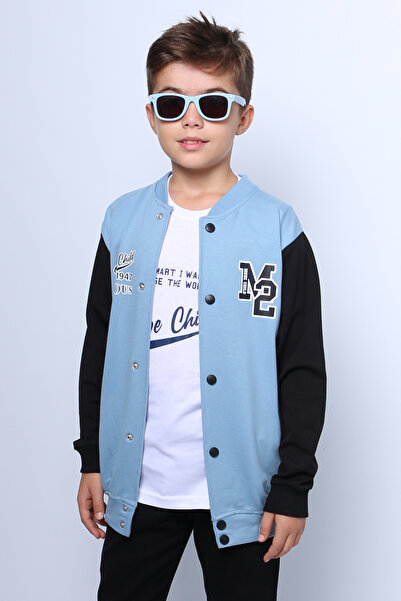 HÇM Boys' College Jacket T-Shirt 2-Piece Set Printed with Zipper C46