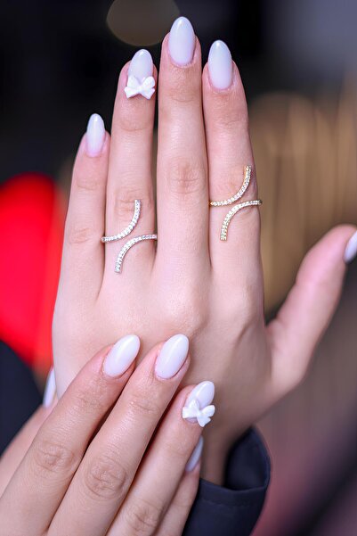 The Collection Zirkon Taşlı Sarmal Model Gümüş Gold 2'li Yüzük