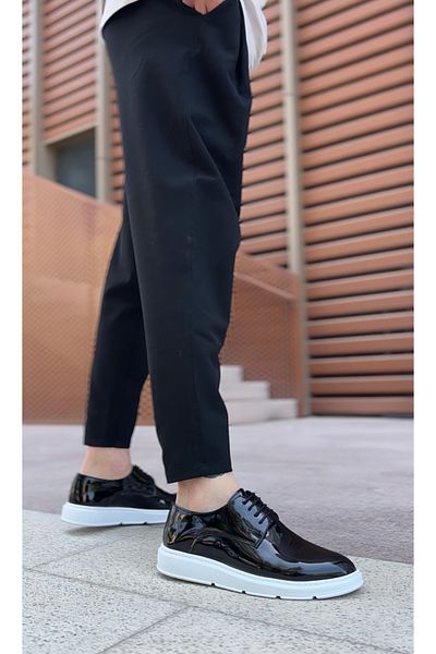 BOA BA0003 - High Sole Black Patent Leather Men's Shoes