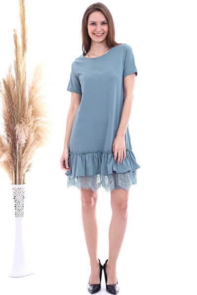 Cotton Mood 20063103 Single Jersey Skirt Lace Short Sleeve Dress Cagla Green