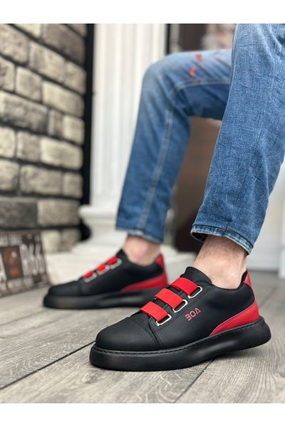 BOA BA0329 - Black Red Detailed Thick Sole Casual Men's Shoes