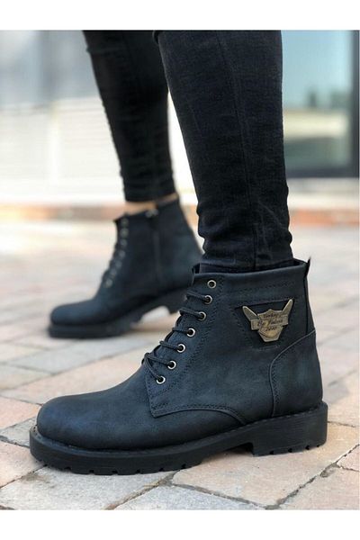 BESKAR Ba0080 Eagle Zippered Black Ανδρικά Κλασικά Αθλητικά Κλασικά Μποτάκια μισού αστραγάλου