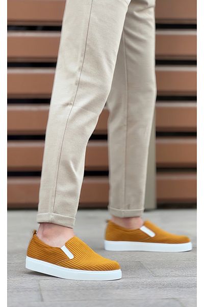 BOA BA0339 Laceless Velvet Mustard White Sole Casual Men's Shoes