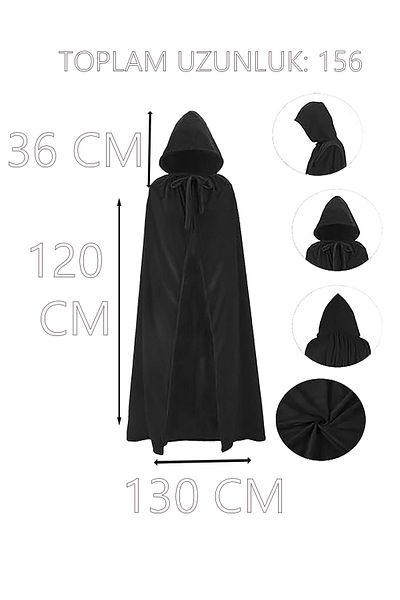 Parti dolabı Adult Kids 120cm Hooded Black Cloak - Halloween Executioner Devil Vampire Witch Costume Cape