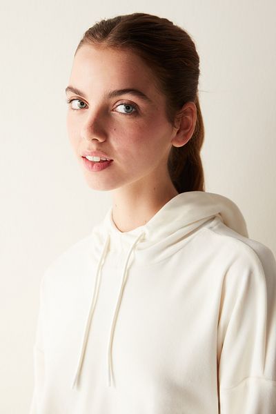 Penti White Hooded Soft Velvet Sweatshirt