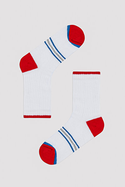 Penti Erkek Çocuk Renkli Çizgili Beyaz 4lü Tenis Soket Çorap