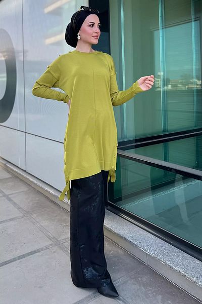 julude Πλεκτό Hijab με λεπτομέρεια με λαδοπράσινο κουμπί