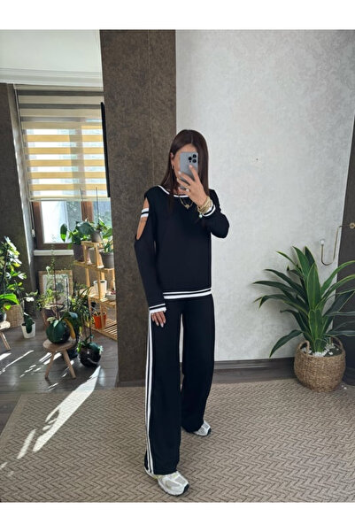 buğrahayalin Women's Two Thread Combed Cotton Fabric Sleeve Detailed Ribbed Double Set