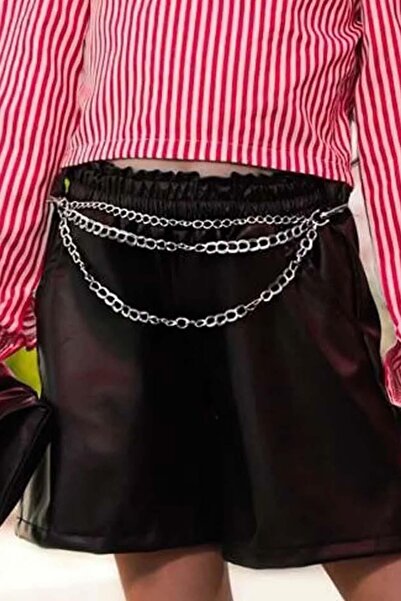 Riccotarz Girl's Back Button Detailed Striped Blouse Leather Shorts Suit