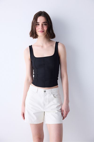 Penti Μαύρο Crop Top - Corset Look