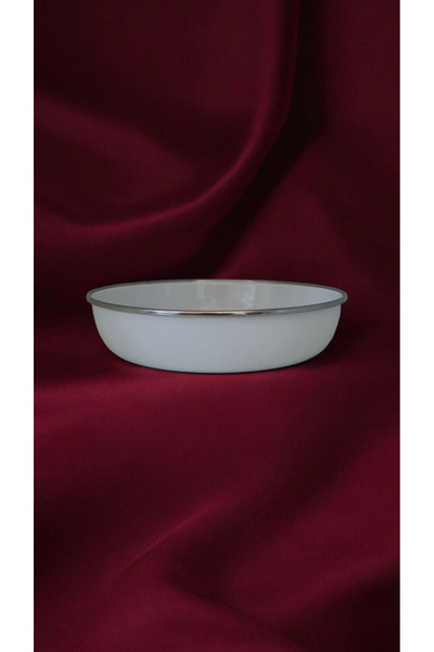 emaye market Set of 6 Enamel Custard Plate 22 cm Patterned Dinner Breakfast Plate Patterned Salad Chips Plate Bowl