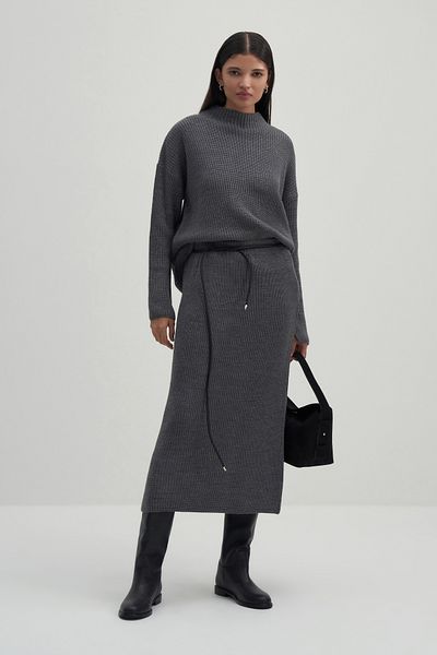 mathilda store Women's Anthracite Sara Knitwear Skirt Sweater Set