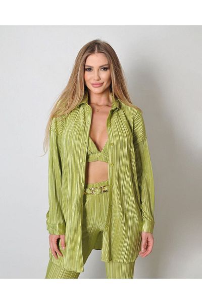 ByRanaBuyuk Green 3-Piece Pleat Set