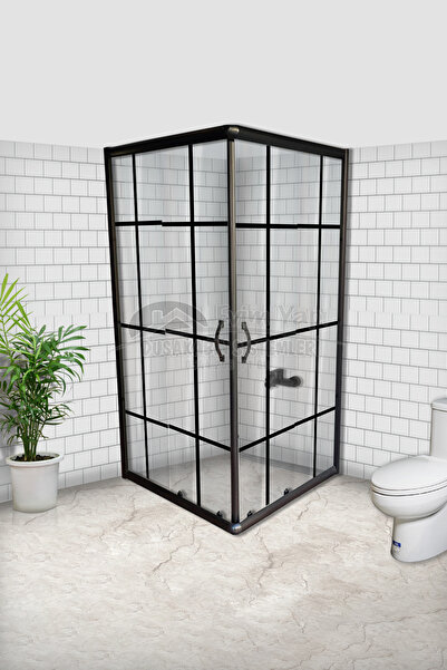 Evimduş Karolajlı Siyah Süper Lüks Çerçeve 5mm Şeffaf Şişe Cam Kare Duşakabin