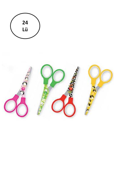 Ovebu Gıpta Children's Scissors Blunt Tip Plastic Patterned Body 24 Pieces