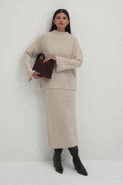 mathilda store Beige Sara Knitwear Skirt Sweater Set