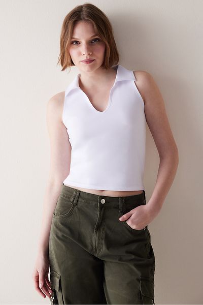 Penti Top Guler Polo Alb