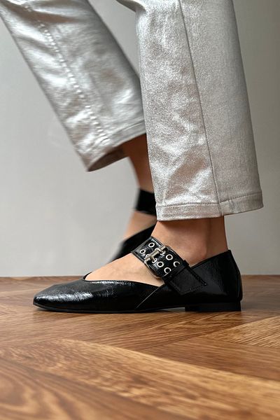 Mupa Shoes Balerini de dama din piele lacuita neagra