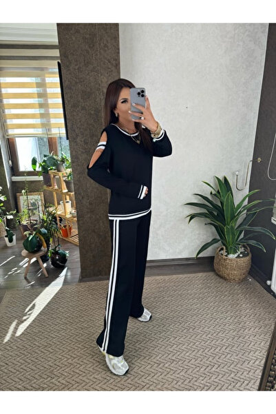 buğrahayalin Women's Two Thread Combed Cotton Fabric Sleeve Detailed Ribbed Double Set