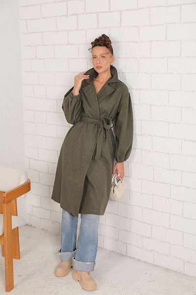 Melike Tatar Haki Belted Balloon Sleeve Cashmere Coat 32-8002-1