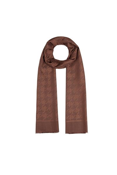 ipekevi Bitter Brown Houndstooth Patterned Cotton Silk Shawl