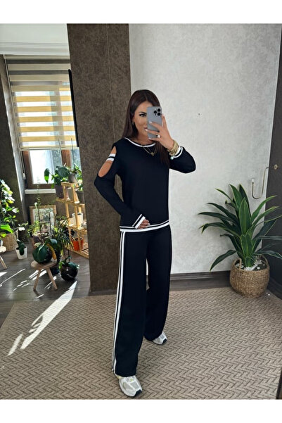 buğrahayalin Women's Two Thread Combed Cotton Fabric Sleeve Detailed Ribbed Double Set