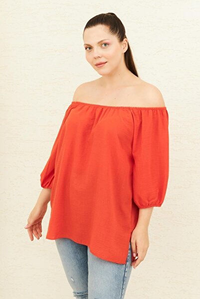 Curly ΣΚΟΥΡΟ ΠΟΡΤΟΚΑΛΙ ΜΠΛΟΥΖΑ ΜΕ ΛΑΣΤΙΧΟ ΓΙΑΚΑ