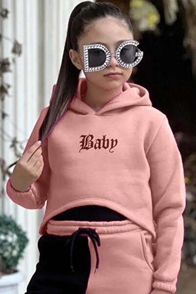 Riccotarz Σετ φόρμας για κορίτσια με κουκούλα 3 κλωστών Baby printed Salmon